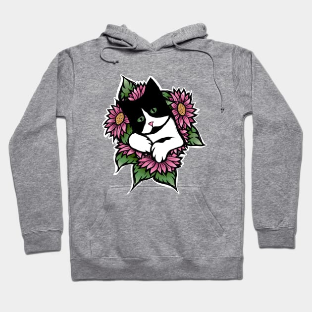 Tuxedo Cat Floral Hoodie by bubbsnugg